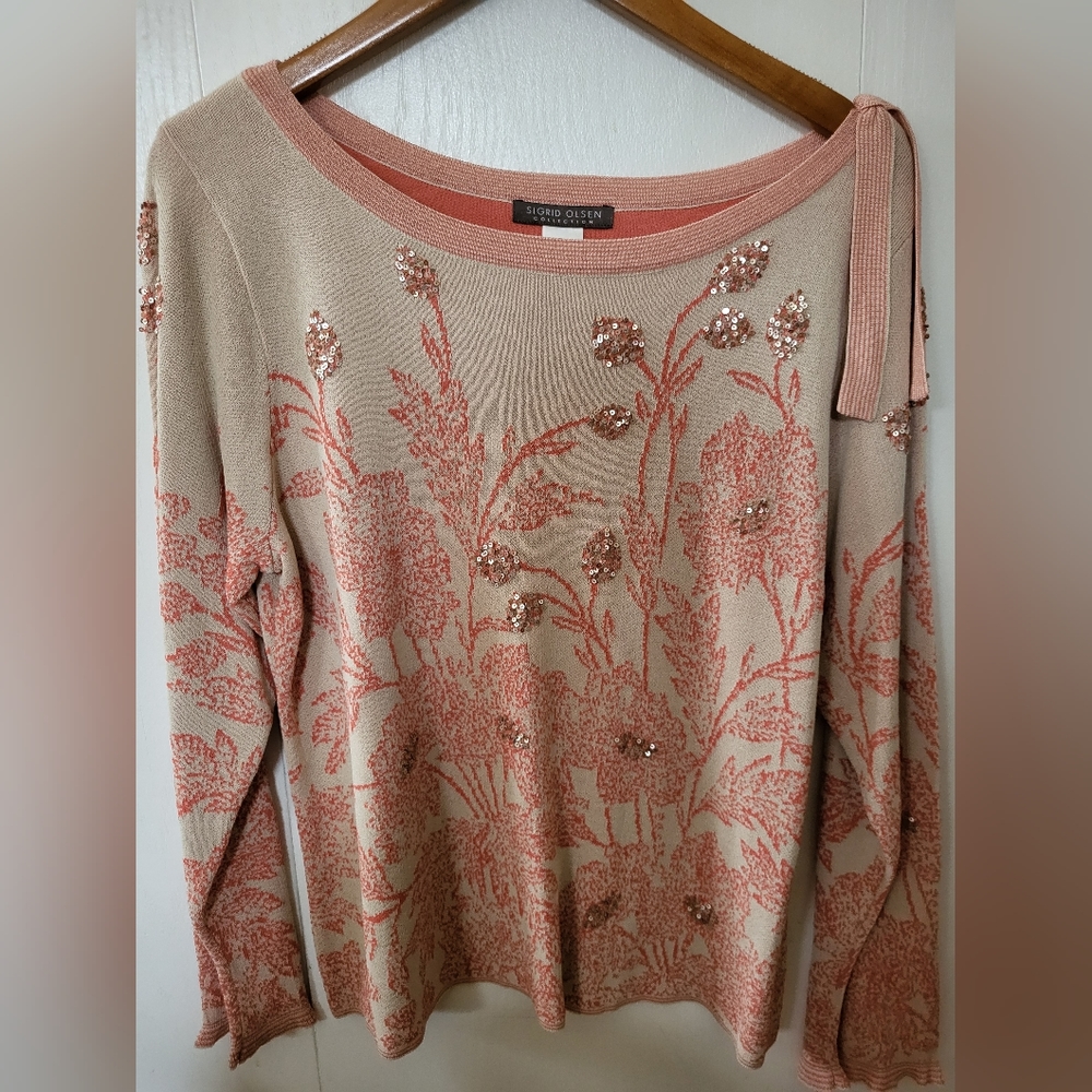 NWT Sigrid Olsen Pink/Vanilla "Desert Bloom" Long Sleeve Sweater Sz XL - Picture 4 of 7